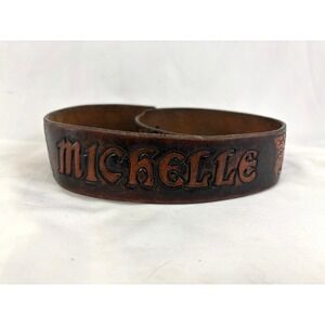 Vintage Tooled Leather Belt "Michelle" Custom Name Western Floral Size 30 USA